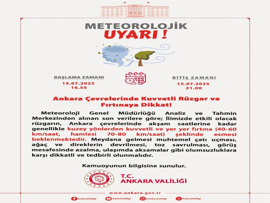 Ankara Valiliği, güçlü rüzgar ve fırtına vatandaşlarını uyardı 2